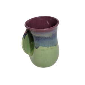 Neher 2019 Green Purple Blue Art Pottery Left Handed Hand Warmer Coffee Tea Mug